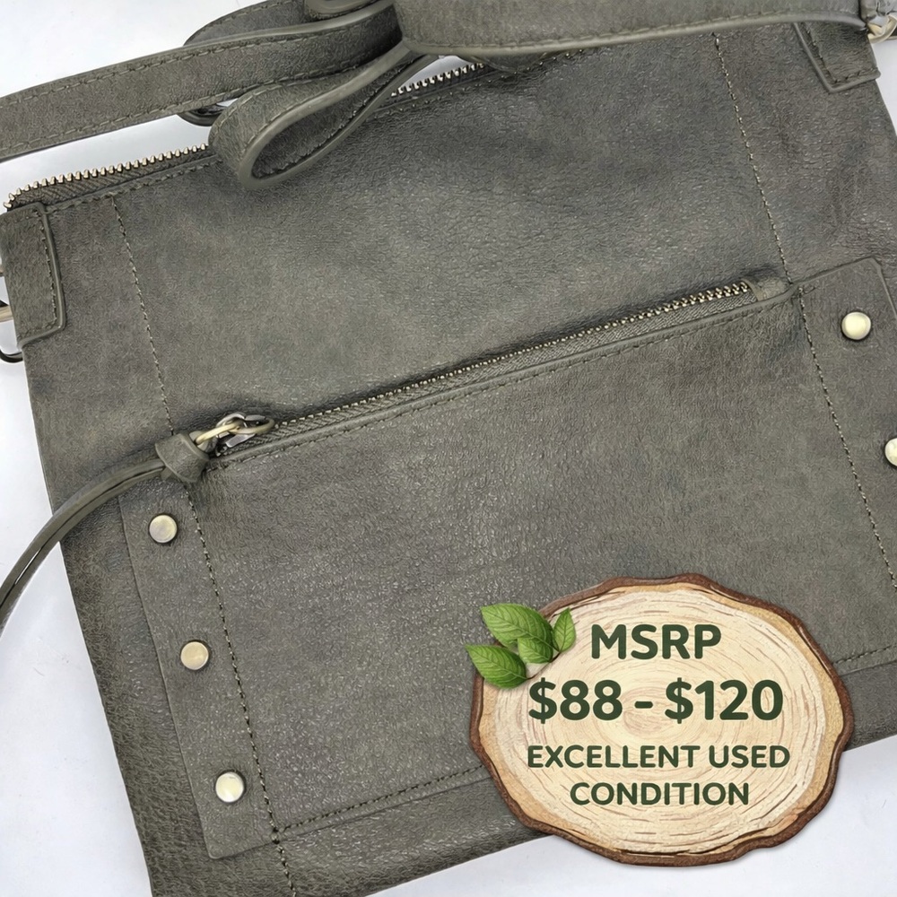 Antik Kraft Green Leather Studded Pocket Crossbody Clutch Bag Boho EUC